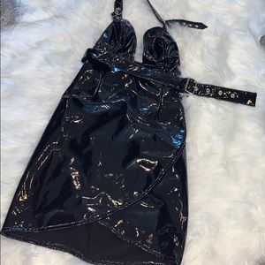 Faux leather mini dress
